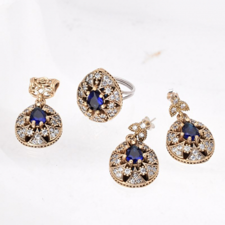 Set argint otoman forma para cu cubic zirconia albastru, alb [2]