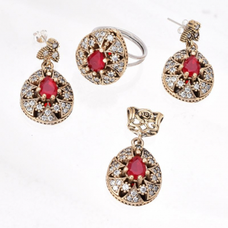 Set argint otoman forma para cu cubic zirconia rosu, alb [2]