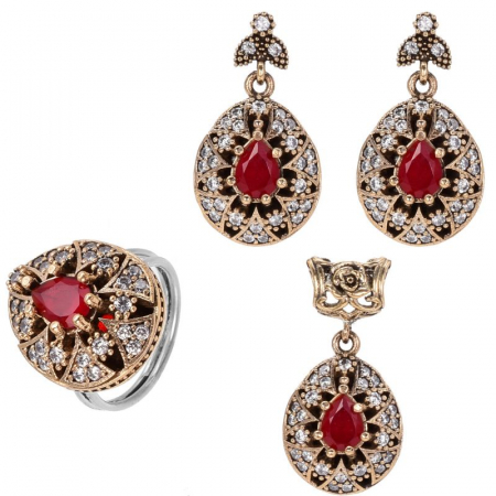 Set argint otoman forma para cu cubic zirconia rosu, alb [0]