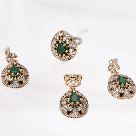 Set argint otoman forma para cu cubic zirconia verde, alb [2]
