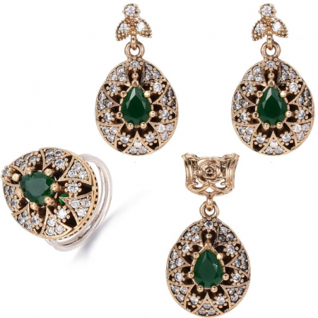 Set argint otoman forma para cu cubic zirconia verde, alb
