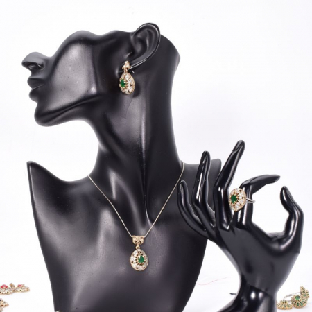 Set argint otoman forma para cu cubic zirconia verde, alb [1]