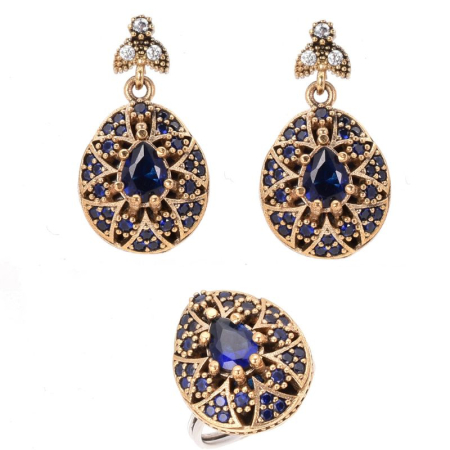 Set argint otoman forma para cu CZ albastre Regina Anatoliei