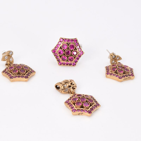 Set argint otoman hexagon cu CZ rosii Regina Anatoliei [3]