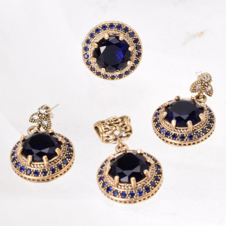Set argint rotund cu cubic zirconia  albastru - stil otoman [2]