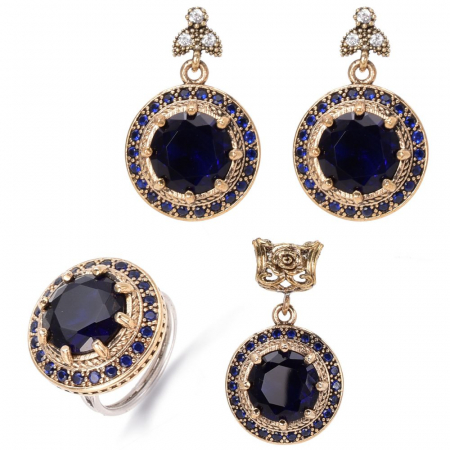 Set argint rotund cu cubic zirconia  albastru - stil otoman