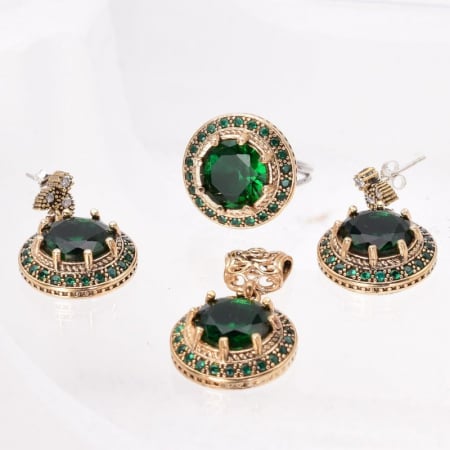 Set argint rotund cu cubic zirconia verde - stil otoman [1]