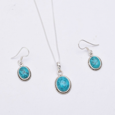 Set argint turcoaz Funie Rasucita - cercei, pandantiv, lantisor [1]