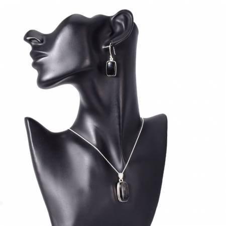 Set bijuterii argint cu obsidian - cercei, pandantiv, lantisor [2]