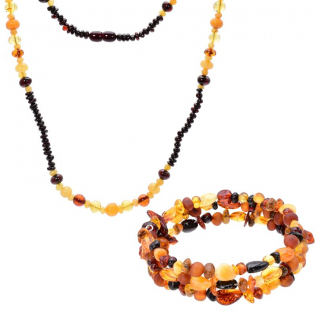 Bijuterii chihlimbar - Set colier si bratara chihlimbar multicolor