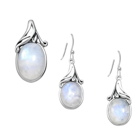 Seturi bijuterii argint - Set cu piatra lunii din argint - cercei, pandantiv