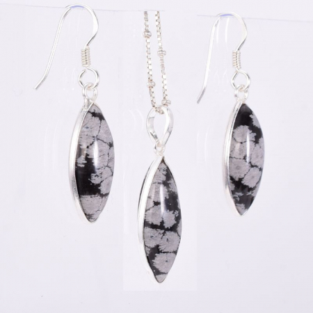 Set de argint dama cu obsidian fulg de nea [1]