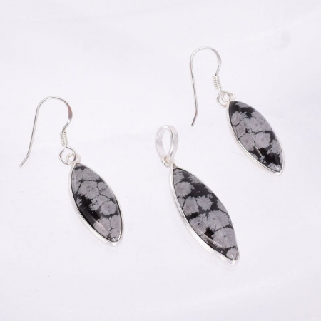 Set de argint dama cu obsidian fulg de nea [2]
