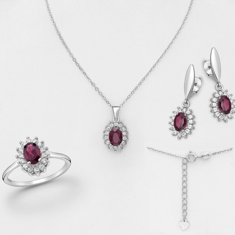 precocious Millimeter assistant Set bijuterii argint cu rodolit - cercei, inel, pandantiv, lantisor
