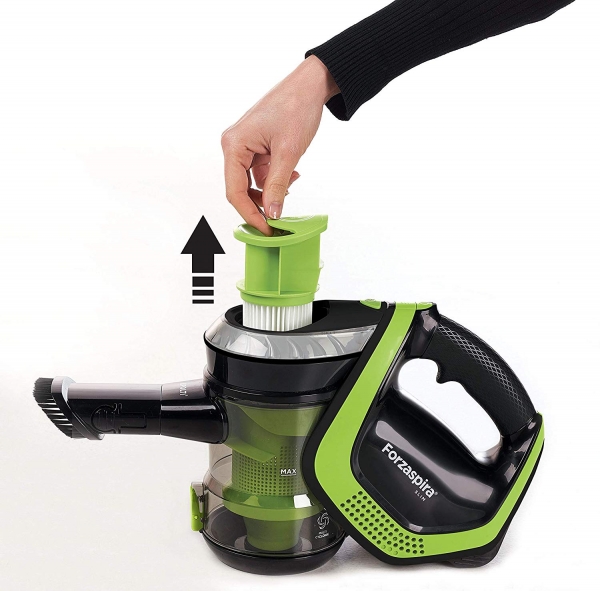 Aspirator Vertical Polti Forzaspira Slim SR110, Fara Sac, Fara Fir, Baterie 21,9V Li-Ion, Autonomie de lucru 50 min, 2.6 Kg, Negru/Verde [11]