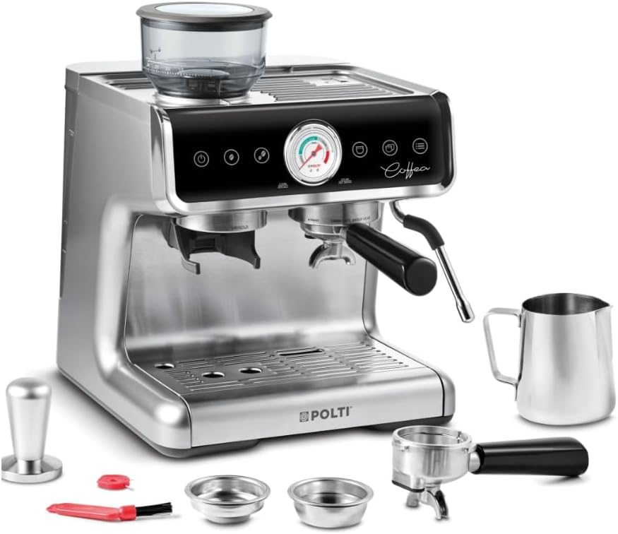 Espressor profesional manual cu rasnita de cafea, Polti Coffea G50S, 2,8l, 1550W,15 bar, pentru espresso si cappuccino