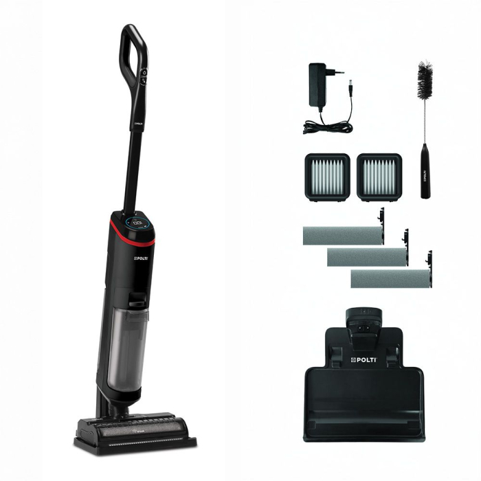 Aspirator vertical, fară fir, cu abur și aspirare umed-uscată, 450 W, aspirare 14 kPa, 0.6 l, 71 Db, 4,2 Kg, gri/negru, Polti RollySteam WD40C [1]