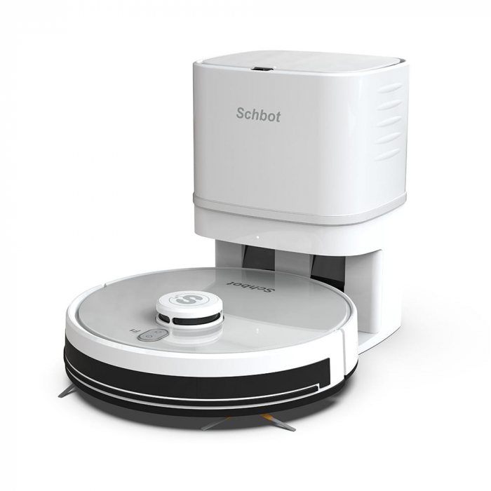 Robot de Aspirare Schbot F1 Pitbox cu Stație de Golire și Încărcare Automată, Aspirator Robot 3 în 1: aspirare, spălare podele, curățare uscată și umedă, Autonomie 55 - 110 minute, Alb [2]