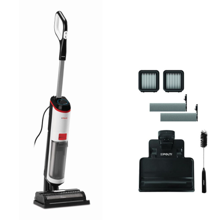 Aspiratoare cu abur - Aspirator vertical, cu fir, cu abur și aspirare umed-uscată, 450 W, aspirare 14 kPa, 0.6 l, 71 Db, 4,2 Kg, gri/alb, Polti RollySteam WD10C