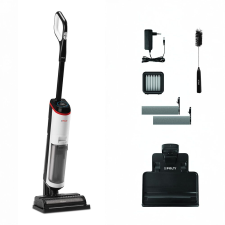 Aspiratoare verticale - Aspirator vertical, fără fir, cu abur și aspirare umed-uscată, 450 W, baterie 21,6 V, aspirare 14 kPa, 0.6 l, 71 Db, 4,2 Kg, gri/alb, Polti RollySteam WD30C