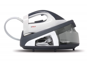 Statii de calcat cu pompa - Statie de Calcat Polti Vaporella Simply VS10.12, Talpa Ceramica, 2200 W, 1.5 l, 6.5 BAR, 125 gr/min, Alb/Gri