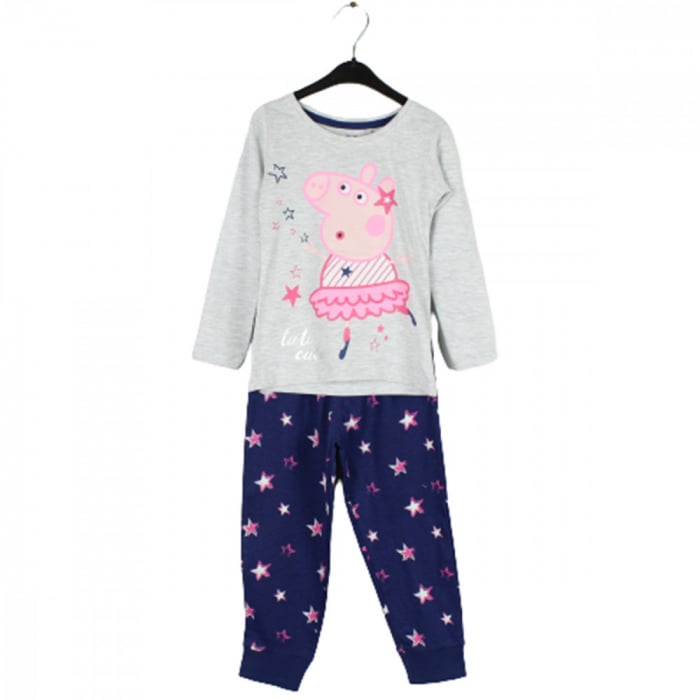 Pijama cu maneca lunga, doua piese, bumbac 100%, fete, Gri/Bleumarin, Peppa Pig [1]