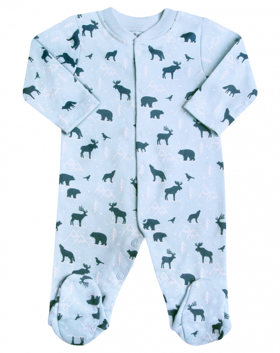 Pijama tip salopeta intreaga, cu talpa, bumbac organic 100%_Blue Animals [1]