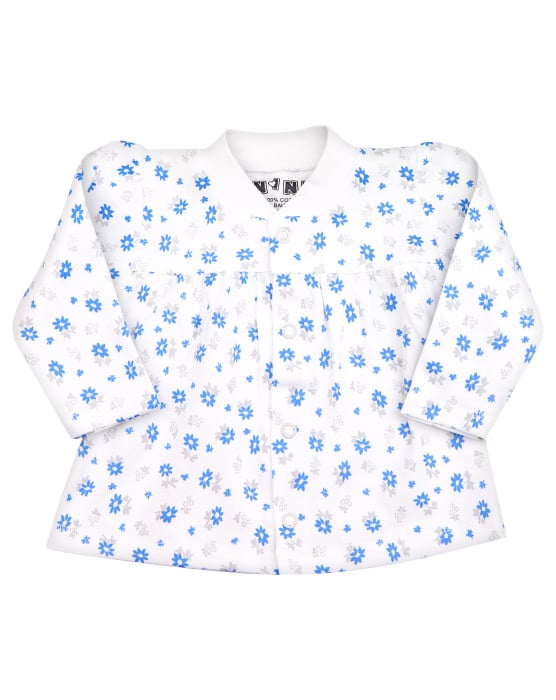 Bluza cu maneca lunga, capse, bumbac 100%, Alb/Gri cu floricele bleu [1]
