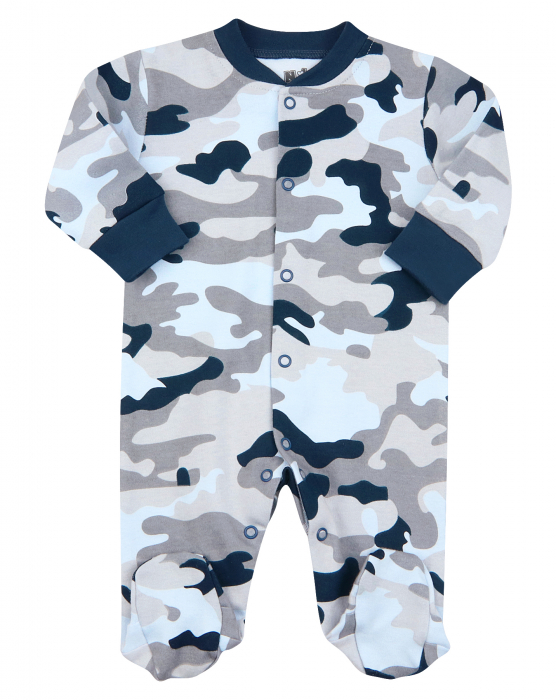 Pijama intreaga cu talpa, bumbac organic 100%, baieti, Army/Navy [1]
