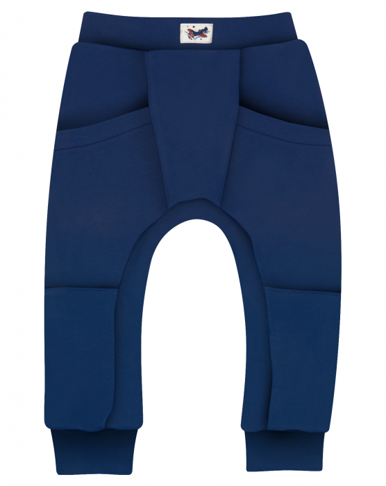 Pantalon lung cu buzunare, dublat, bumbac organic 100%, baieti, Bleumarim/Avion [1]
