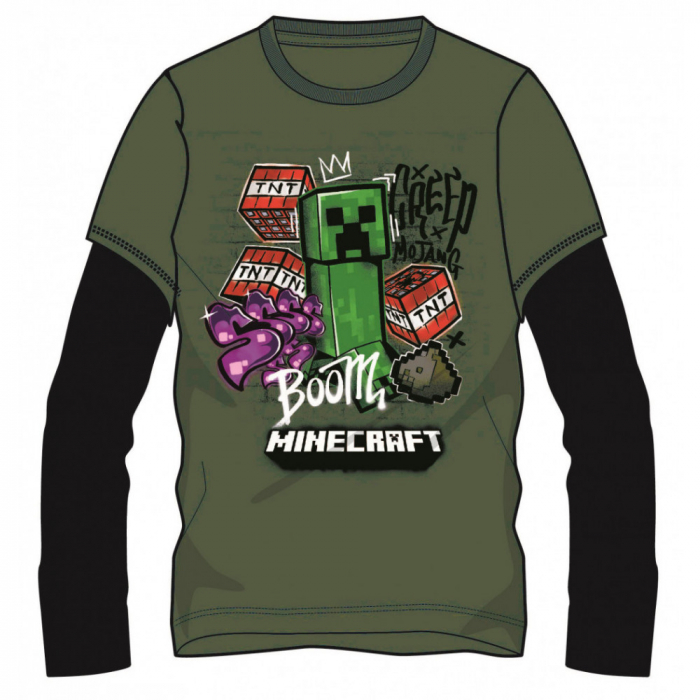 Bluza cu maneca lunga, bumbac 100%, baieti, Licenta Minecraft, Verde/Negru [1]