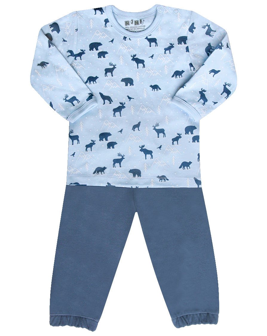 Alexander Graham Bell jogger Beak Pijama doua piese, bumbac organic 100%, Blue AnimalsNINI