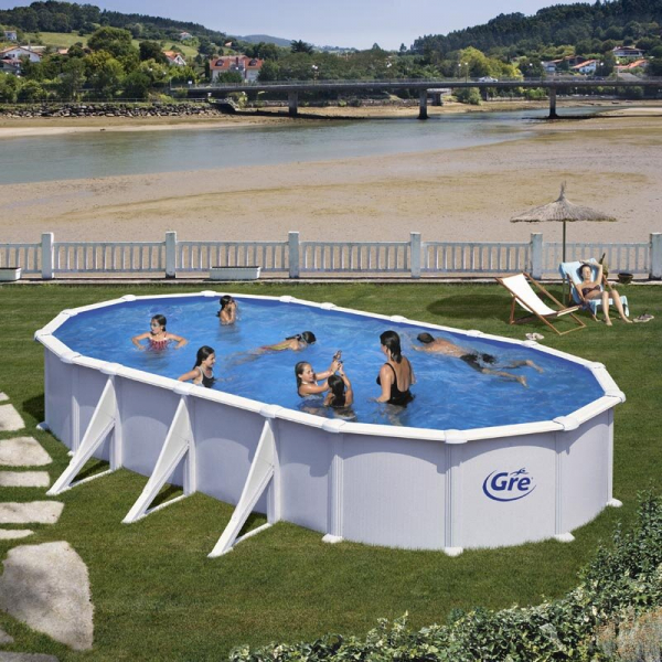 Set piscina prefabricata ATLANTIS ovala cu pereti metalici albi 730 x 375 h 132cm [1]