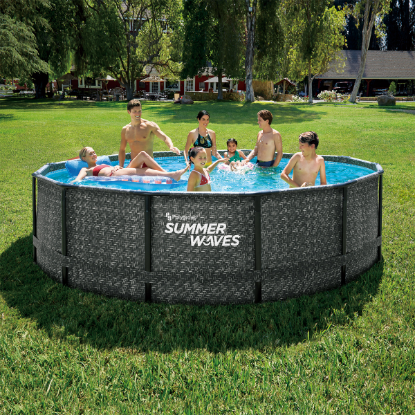 Set piscina rotunda Activ Frame Dark Herringbone 4,27 m x 1,07 cm cu cadru metalic Summer Waves [1]