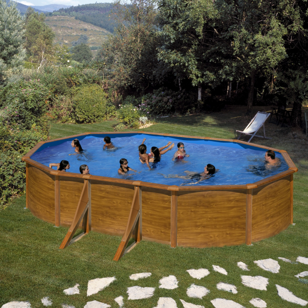 Set piscina metalica Gre ovala cu pereti imitatie de lemn 500 х 300 х h 120cm [1]