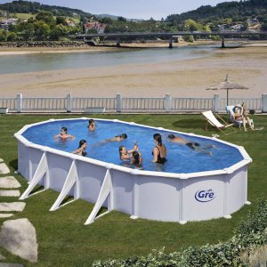 Set piscina prefabricata ATLANTIS ovala cu pereti metalici albi 730 x 375 h 132cm [0]