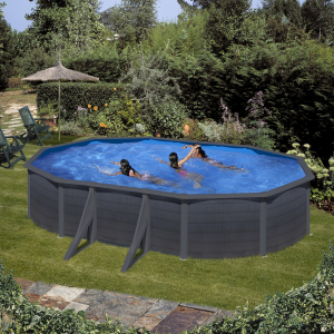 Set piscina metalica Gre ovala cu pereti imitatie de grafit 500 х 300 х h 120cm [0]