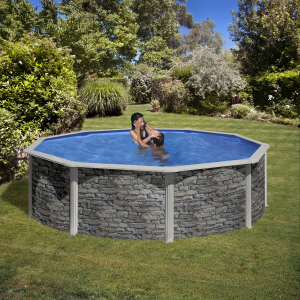 Piscine Metalice Supraterane - Set piscina metalica Gre rotunda cu pereti imitatie de piatra ф460 х h 120cm