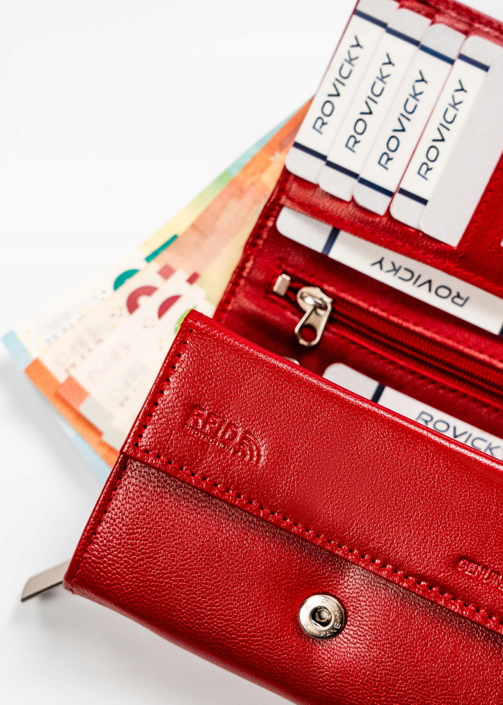 Portofel clasic de damă din piele naturală - Rovicky PTR-R-RD38-GCL-BL RED [9]