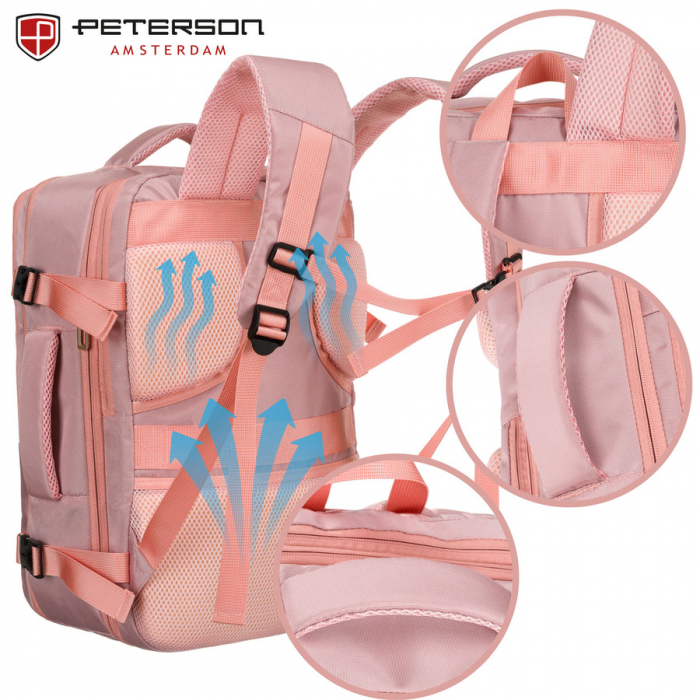 Rucsac cu spațiu pentru laptop roz, suspendat pe bretele reglabile - Peterson PTR-PTN 24403-6942 PINK [7]