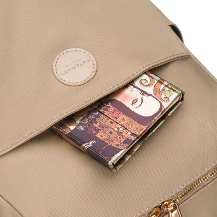 Rucsac bej pentru femei din nailon și piele ecologică cu fermoar - Peterson PTR-PTN JN-17-0405 BEIGE [15]
