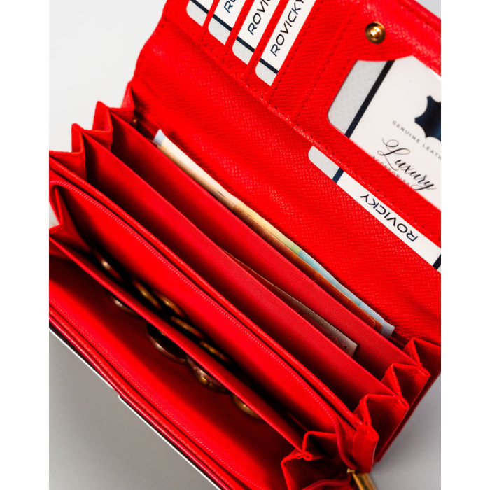 Portofel orizontal clasic pentru femei din piele ecologică, roșu, cu capsă 4U CAVALDI PTR-CHWJ-05-4825 [6]