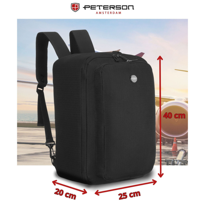 Rucsac de călătorie negru cu închidere cu fermoar, perfect pentru bagajul de mână - Peterson PTR-PTN WRONA-9638 BLACK [3]