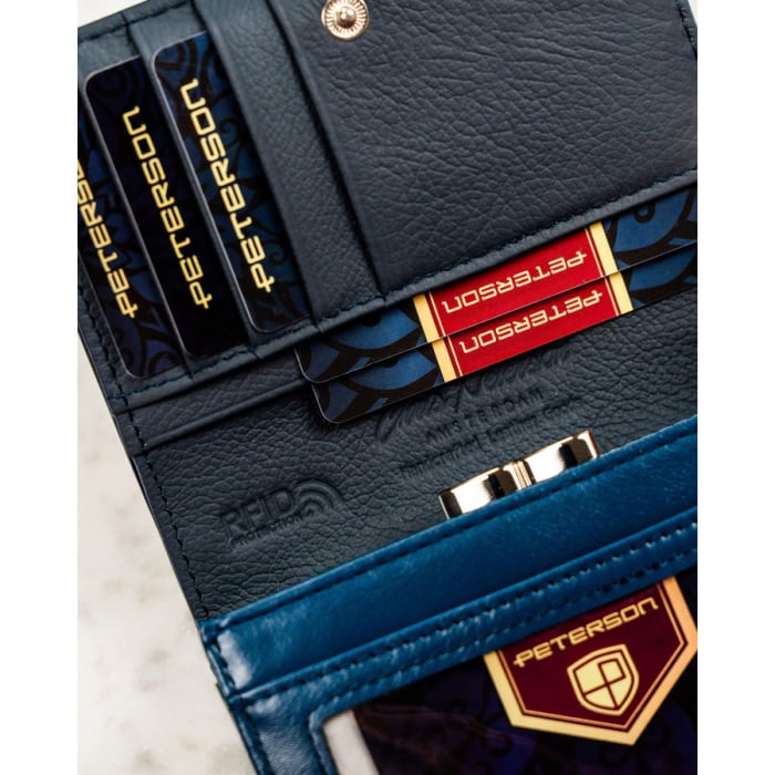 Portofel orizontal pentru femei din piele naturală și ecologică, bleumarin, cu sistem RFID - Peterson PTR-PTN PX30-F773 NAVY [7]