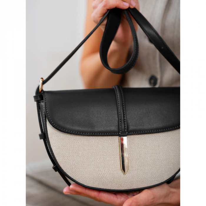 Geantă de damă crossbody bej și neagră, din piele și pânză Peterson PTR-PTN CAN-03 NAT-BLACK [9]