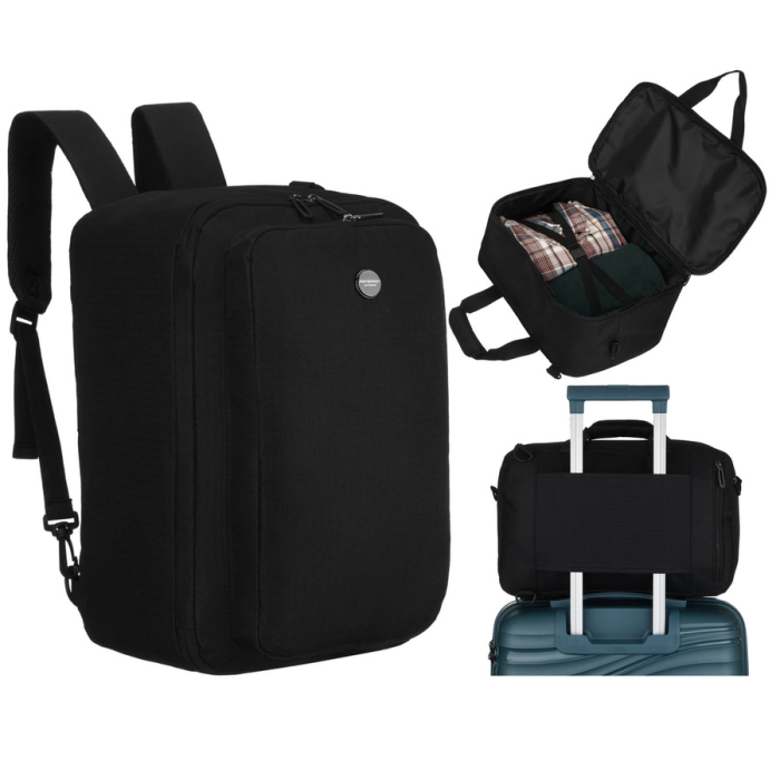 Rucsac de călătorie negru cu închidere cu fermoar, perfect pentru bagajul de mână - Peterson PTR-PTN WRONA-9638 BLACK [1]