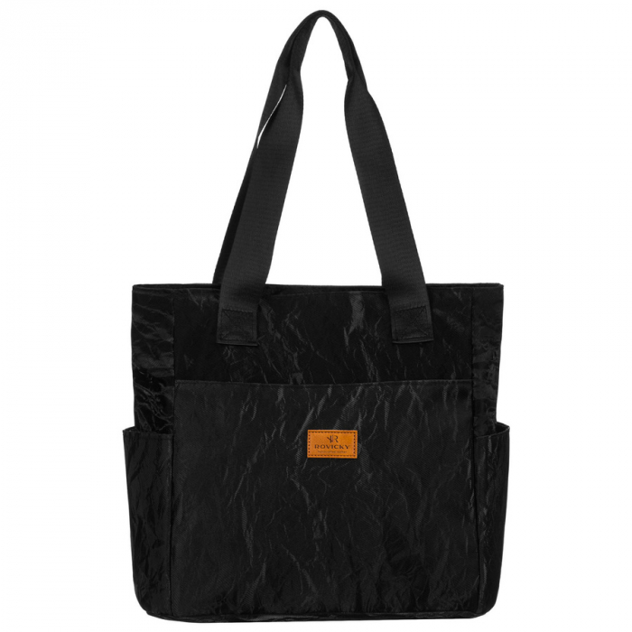 Geantă mare de damă neagră din poliester cu model, cu închidere cu fermoar - Rovicky PTR-R-TZ-01-2356 BLACK W [2]