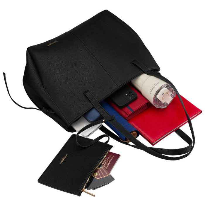 Geantă de damă neagră tip shopper din piele ecologică cu husă practică inclusă - Peterson PTR-PTN TOR-ALE-26 BLACK [10]