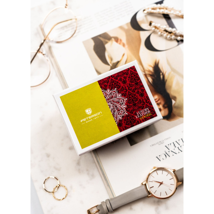 Portofel de damă din piele naturală, de culoare roșie, cu închidere cu capsă - Peterson PTR-PTN 70614-9-TVT RED [12]