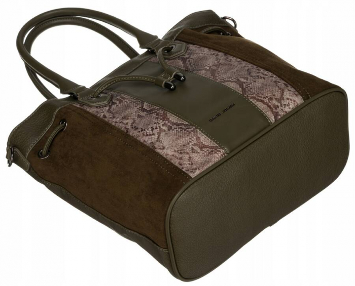 Geanta de dama din piele ecologica cu motiv piele de sarpe - David Jones PTR-6885-5 KHAKI [8]
